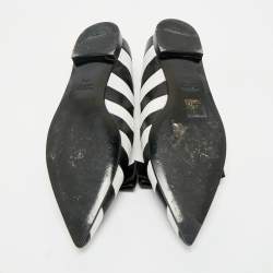 Pre Owned Prada Black/White Leather Pointed Toe Bow Detail Ballet Flats Size 37.5