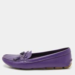Prada Purple Saffiano Leather Slip On Loafers Size 38