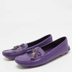 Pre Owned Prada Purple Saffiano Leather Slip On Loafers Size 38
