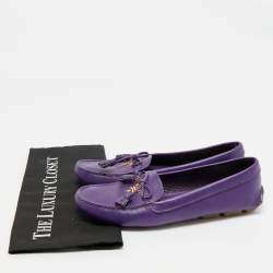 Pre Owned Prada Purple Saffiano Leather Slip On Loafers Size 38