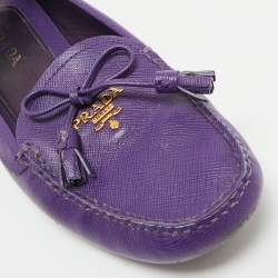 Pre Owned Prada Purple Saffiano Leather Slip On Loafers Size 38