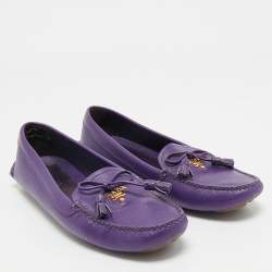 Pre Owned Prada Purple Saffiano Leather Slip On Loafers Size 38