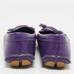 Pre Owned Prada Purple Saffiano Leather Slip On Loafers Size 38