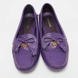 Pre Owned Prada Purple Saffiano Leather Slip On Loafers Size 38