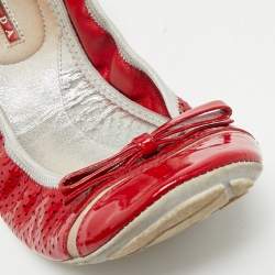Prada Red Patent Leather and Leather Scrunch Ballet Flats Size 38.5