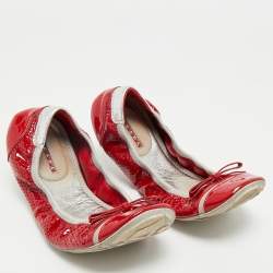 Prada Red Patent Leather and Leather Scrunch Ballet Flats Size 38.5