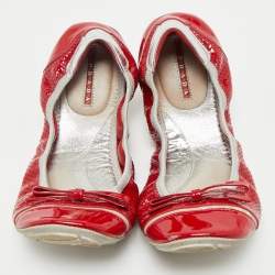 Prada Red Patent Leather and Leather Scrunch Ballet Flats Size 38.5