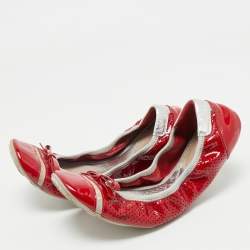 Prada Red Patent Leather and Leather Scrunch Ballet Flats Size 38.5