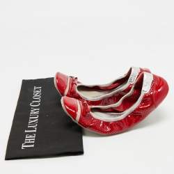Prada Red Patent Leather and Leather Scrunch Ballet Flats Size 38.5