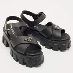 Pre Owned Prada Black Rubber Monolith Sandals Size 36