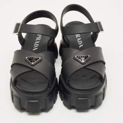 Pre Owned Prada Black Rubber Monolith Sandals Size 36