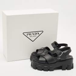 Pre Owned Prada Black Rubber Monolith Sandals Size 36