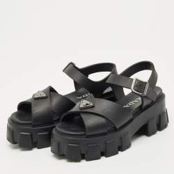 Pre Owned Prada Black Rubber Monolith Sandals Size 36