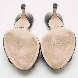 Pre Owned Prada Black Patent Leather Logo Slide Sandals Size 36.5