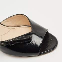 Pre Owned Prada Black Patent Leather Logo Slide Sandals Size 36.5