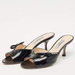 Pre Owned Prada Black Patent Leather Logo Slide Sandals Size 36.5