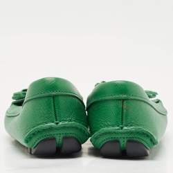 Pre Owned Prada Green Saffiano Leather Bow Slip On Loafers Size 38
