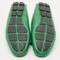 Pre Owned Prada Green Saffiano Leather Bow Slip On Loafers Size 38