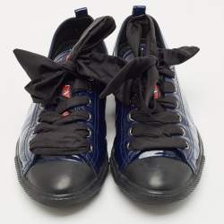 Pre Owned Prada Black/Blue Leather And Patent Leather Lace Up Sneakers Size 37