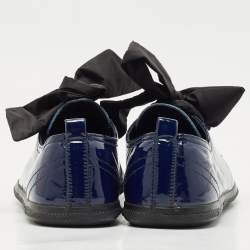 Pre Owned Prada Black/Blue Leather And Patent Leather Lace Up Sneakers Size 37