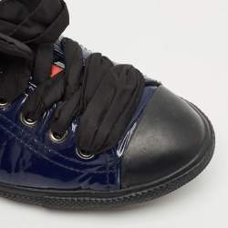 Pre Owned Prada Black/Blue Leather And Patent Leather Lace Up Sneakers Size 37