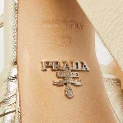 Prada Gold Saffiano Leather Ankle Strap Block Heel Platform Sandals Size 39