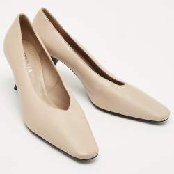 Prada Beige Leather Block Heel Square Toe Pumps Size 39