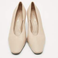 Prada Beige Leather Block Heel Square Toe Pumps Size 39