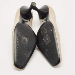 Prada Beige Leather Block Heel Square Toe Pumps Size 39