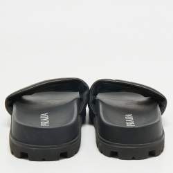 Prada Black Soft Padded Leather Logo Print Flat Slide Sandals Size 38