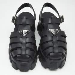 Pre Owned Prada Black Rubber Monolith Platform Sandals Size 37