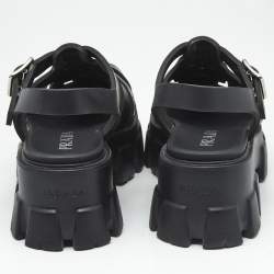 Pre Owned Prada Black Rubber Monolith Platform Sandals Size 37