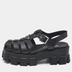 Pre Owned Prada Black Rubber Monolith Platform Sandals Size 37