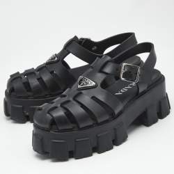 Pre Owned Prada Black Rubber Monolith Platform Sandals Size 37