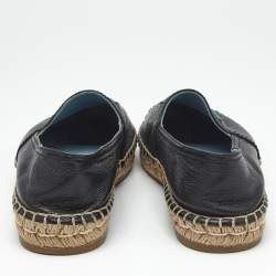 Pre Owned Prada Black Leather Bow Espadrille Flats Size 37.5 