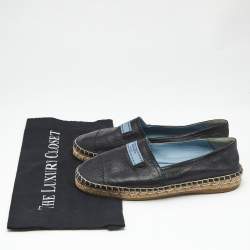 Pre Owned Prada Black Leather Bow Espadrille Flats Size 37.5 