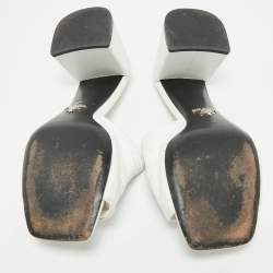 Pre Owned Prada White Quilted Leather Slide Sandals Size 38