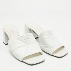 Pre Owned Prada White Quilted Leather Slide Sandals Size 38
