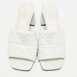 Pre Owned Prada White Quilted Leather Slide Sandals Size 38