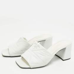Pre Owned Prada White Quilted Leather Slide Sandals Size 38