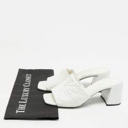 Pre Owned Prada White Quilted Leather Slide Sandals Size 38