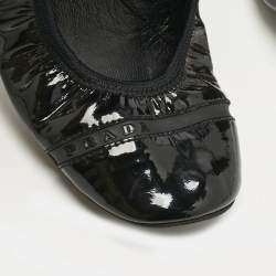 Pre Owned Prada Black Patent Leather Cap Toe Scrunch Ballet Flats Size 37.5
