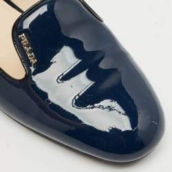 Pre Owned Prada Navy Blue Patent Leather Smoking Slippers Size 39.5