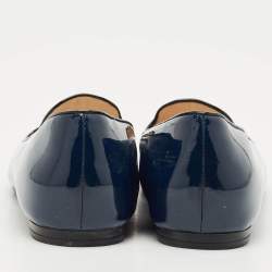 Pre Owned Prada Navy Blue Patent Leather Smoking Slippers Size 39.5