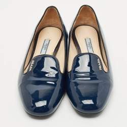 Pre Owned Prada Navy Blue Patent Leather Smoking Slippers Size 39.5