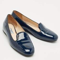 Pre Owned Prada Navy Blue Patent Leather Smoking Slippers Size 39.5