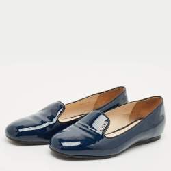 Pre Owned Prada Navy Blue Patent Leather Smoking Slippers Size 39.5