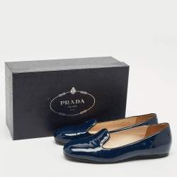 Pre Owned Prada Navy Blue Patent Leather Smoking Slippers Size 39.5