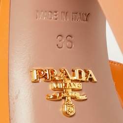 Pre Owned Prada Orange Patent Leather Platform Ankle Strap Sandals Size 36