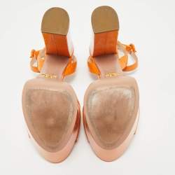 Pre Owned Prada Orange Patent Leather Platform Ankle Strap Sandals Size 36